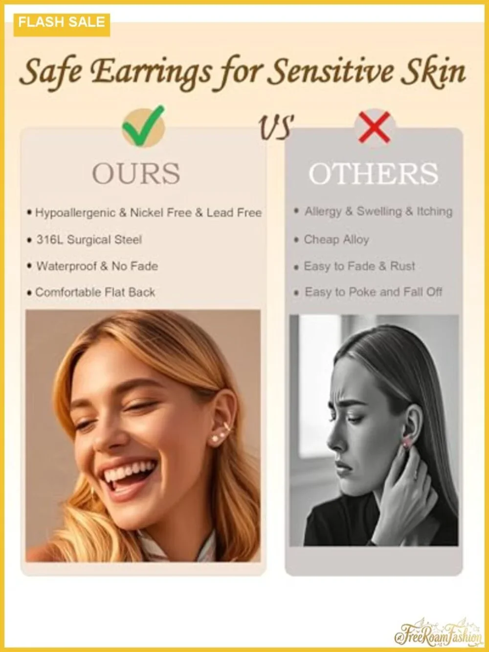 10 Pairs Hypoallergenic Earrings for Sensitive Ears, 18K Gold Plated & Silver